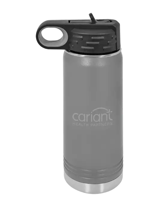 Polar Camel 20 oz Powder Coated Grey Vacuum Insulated Water Bottle w/Cariant Logo