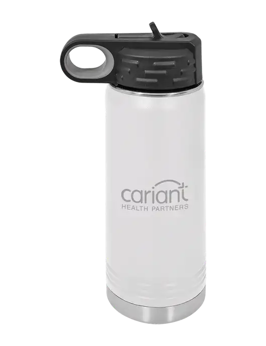 Polar Camel 20 oz Powder Coated White Vacuum Insulated Water Bottle w/Cariant Logo