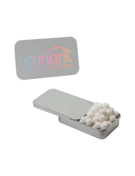 Signature Peppermints In Silver Slider Tin w/Cariant Logo