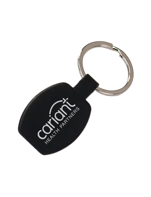 Black Laserable Rounded Rectangle Keychain w/Cariant Logo