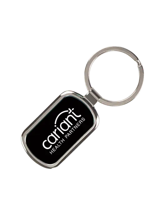 Black Laserable Rectangle Keychain w/Cariant Logo