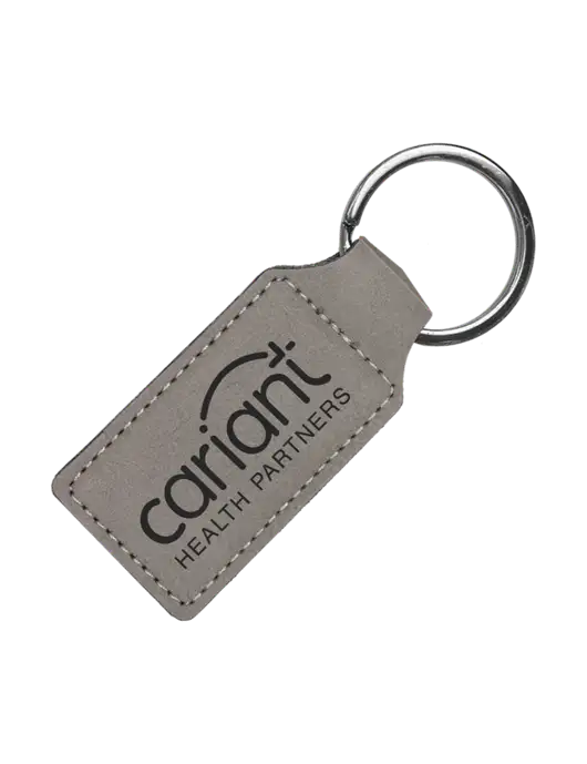 Grey Laserable Leatherette Rectangle Keychain w/Cariant Logo