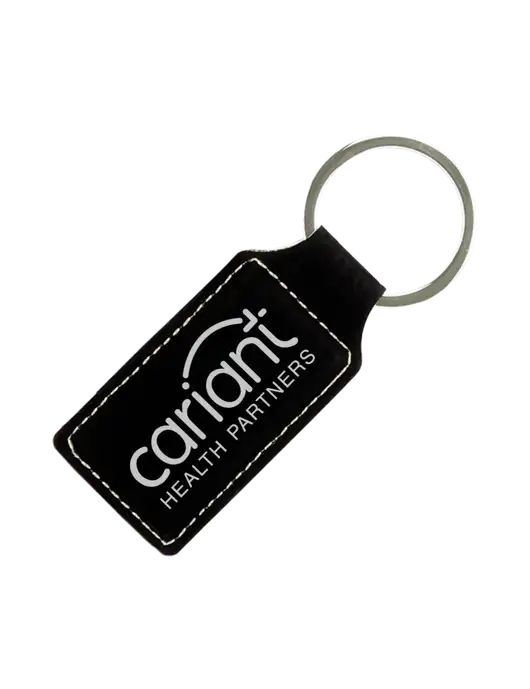 Black Laserable Leatherette Rectangle Keychain w/Cariant Logo
