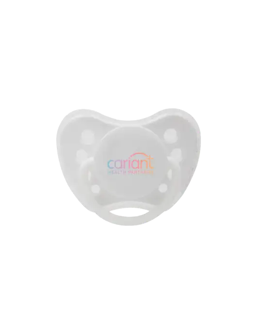 Silicone White Pacifier with Clear Cover w/Cariant Logo