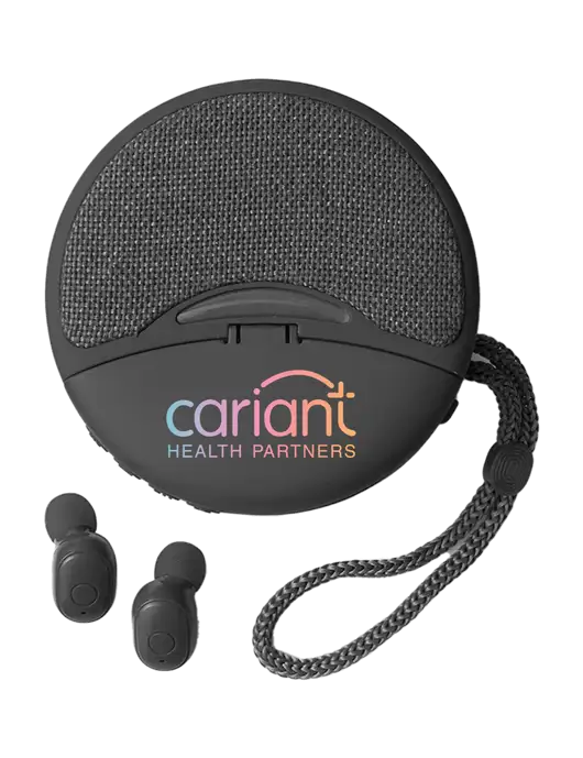 Duo Black Wireless Earbuds & Speaker w/Cariant Logo