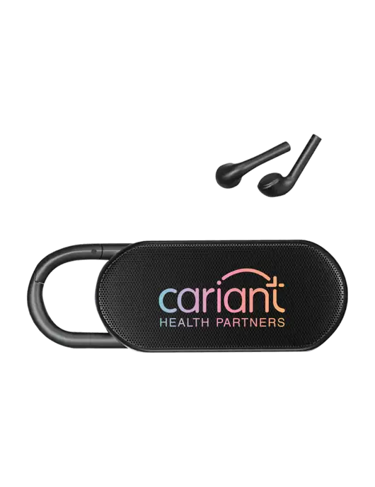 Clip Buddies Black Speaker & Ear Buds w/Cariant Logo