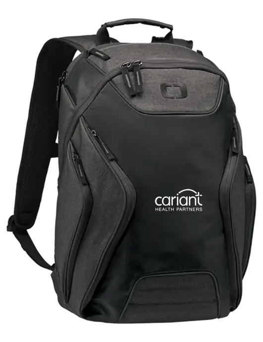 OGIO Black/Heather Grey Hatch Laptop Backpack
 w/Cariant Logo